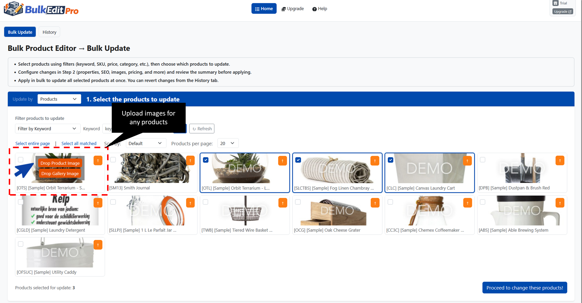 BigCommerce Bulk Edit Pro App showing bulk upload images